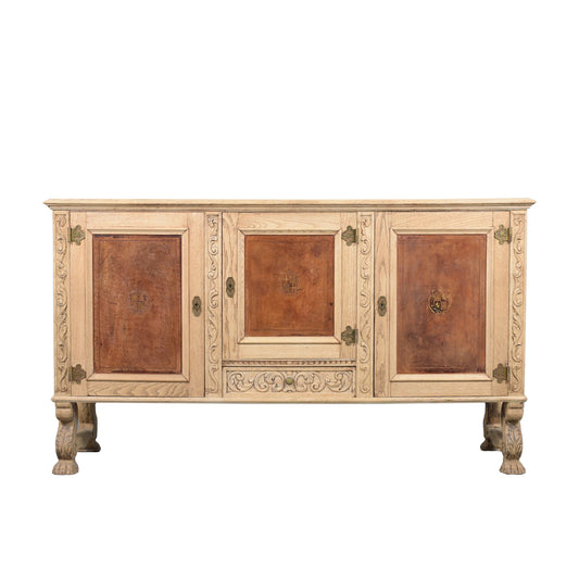 Antique French Oak Buffet with Bleached Finish and Carved Details