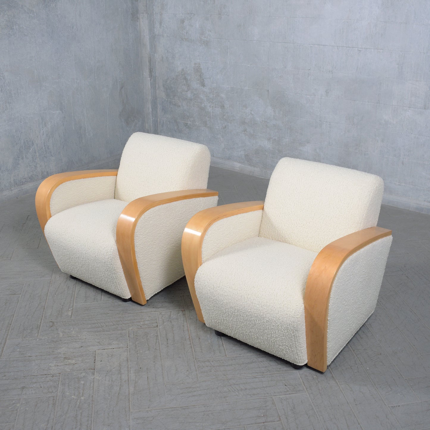 Restored Mid-Century Modern Lounge Chairs: Timeless Style in White Bouclé