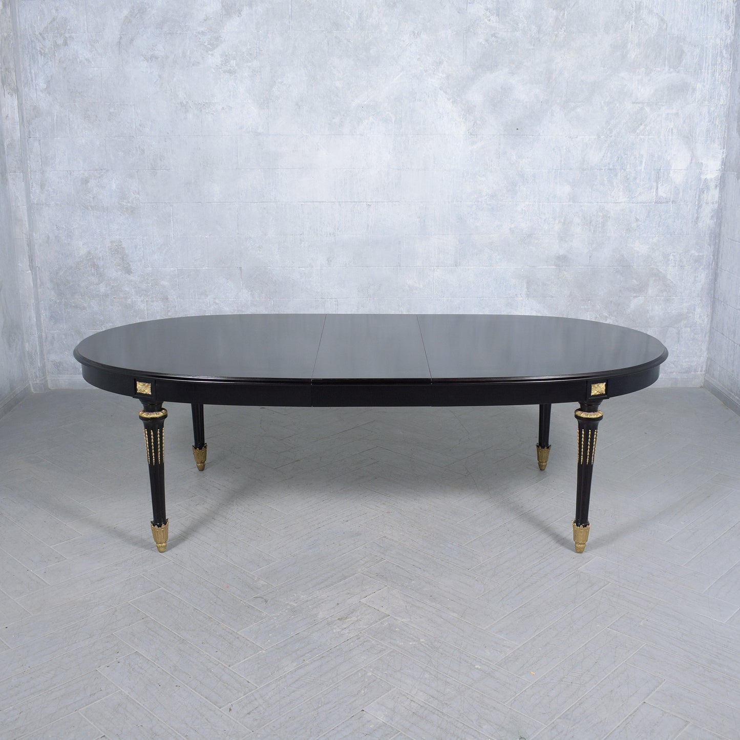 Stunning Louis XVI Style Mahogany Oval Dining Table with Brass Accents