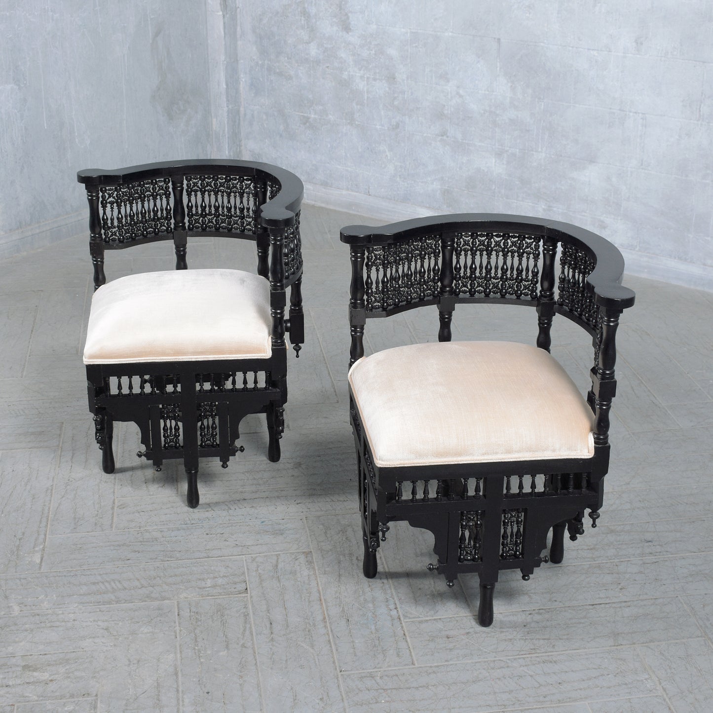 1900s Antique Syrian Corner Armchairs: Restored Elegance & Comfort