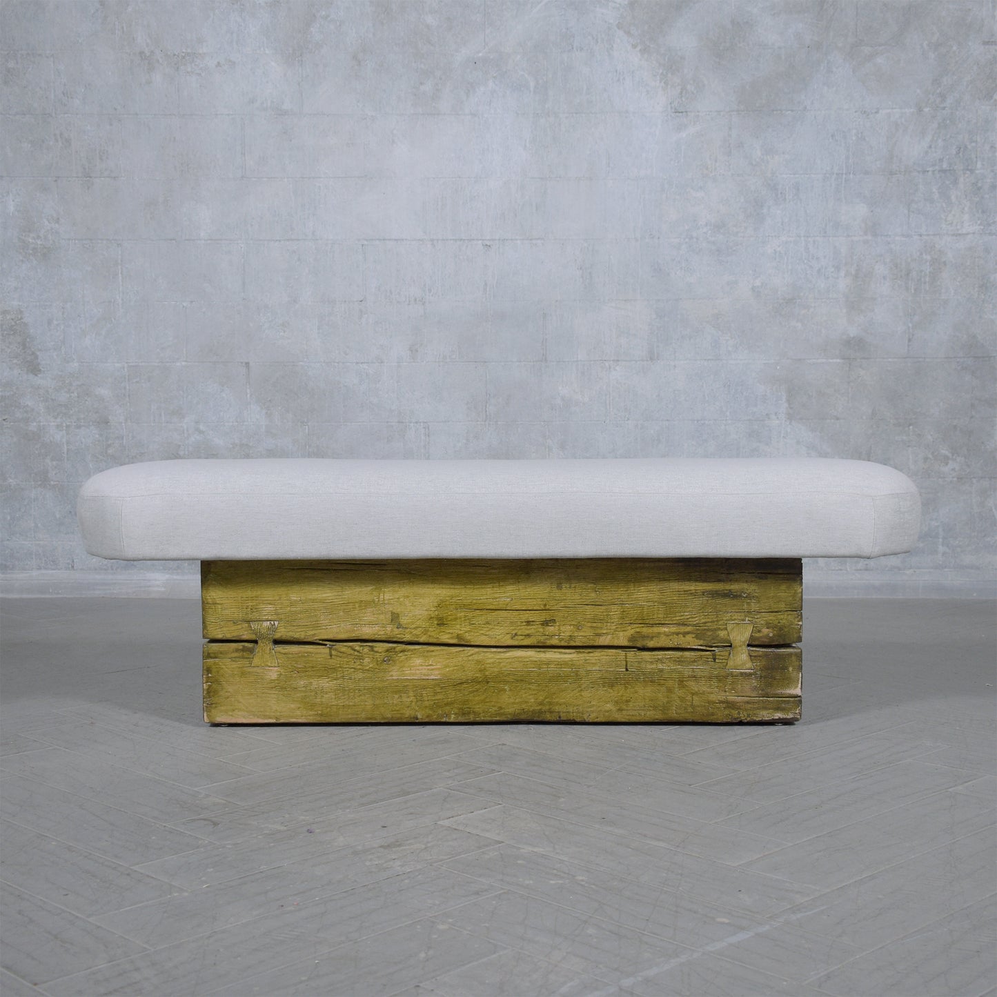 Restored Modern Slab Bench with Cushion