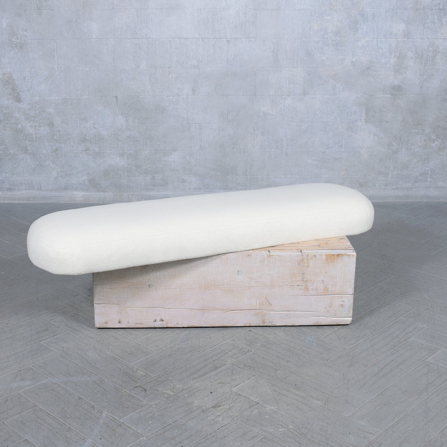 Restored Modern Slab Bench with Topstitch Bouclé Cushion