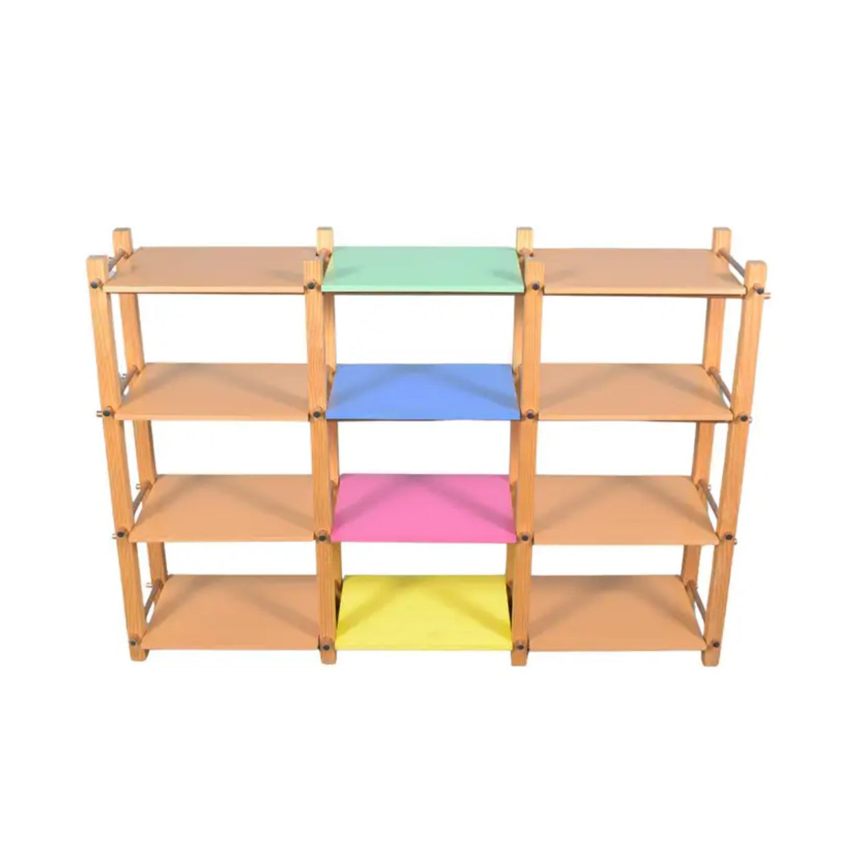 Arts & Crafts Open Bookshelf: Mid-Century Modern Design with Colorful Shelves