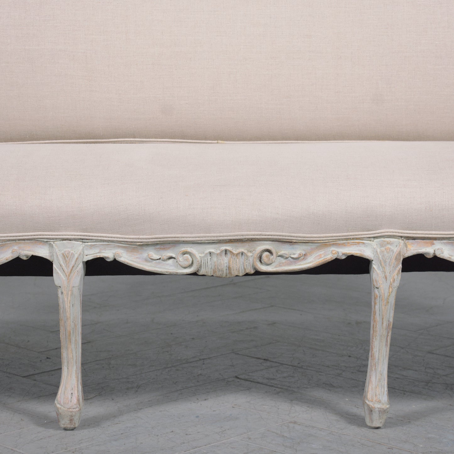 Exquisite Early 1900s French Hand-Carved Wooden Sofa
