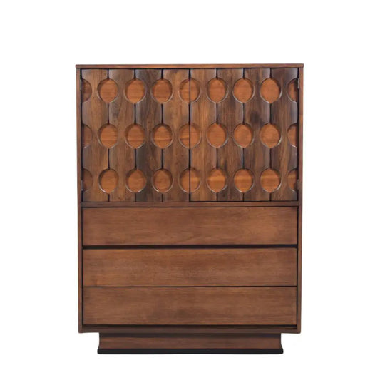 Vintage 1960s Walnut Chest of Drawers with Sculptured Doors