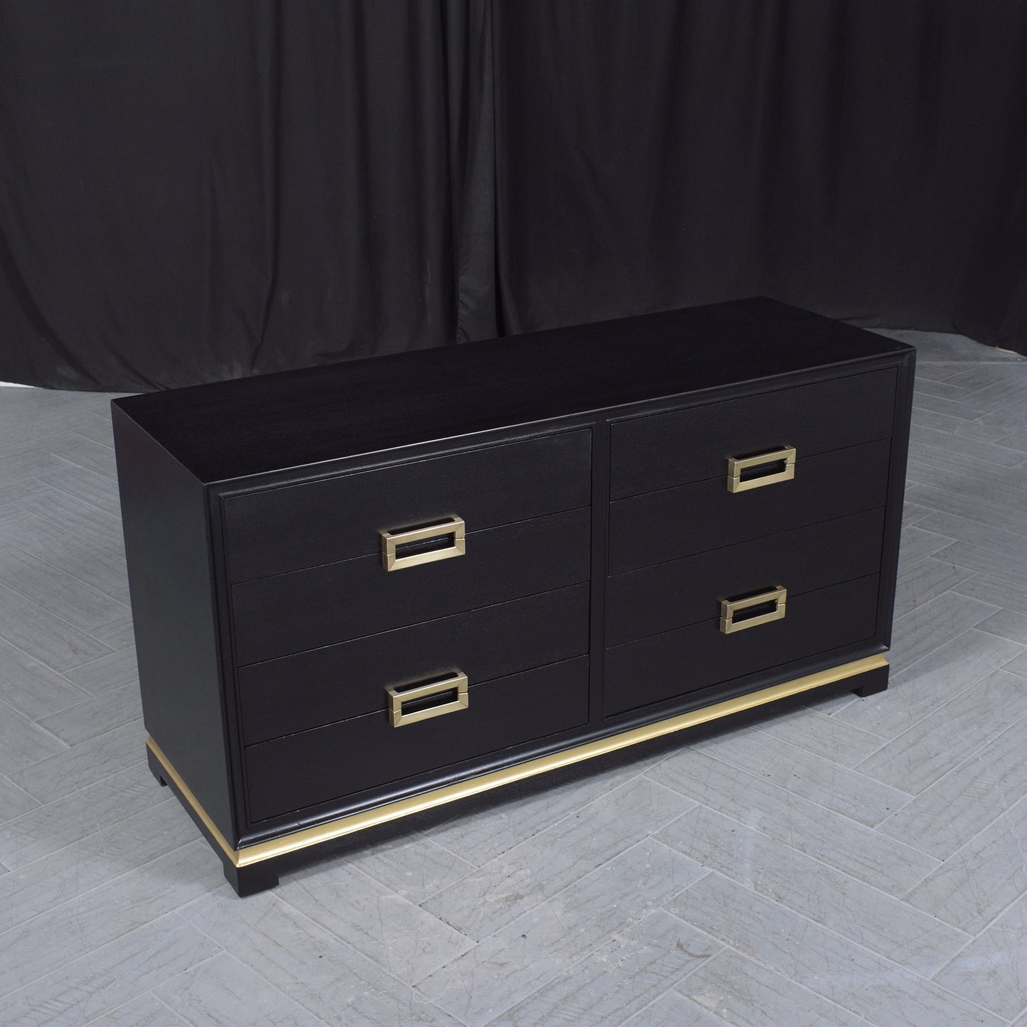 Ebonized 1960s Mid-Century Modern Dresser with Brass Accents