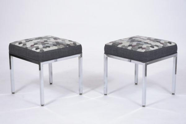 1970's Fully Restored Mid-Century Modern Benches with Chrome Bases & Hexagon Pattern Upholstery