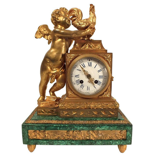 19th Century Malachite Bronze Mantle Clock