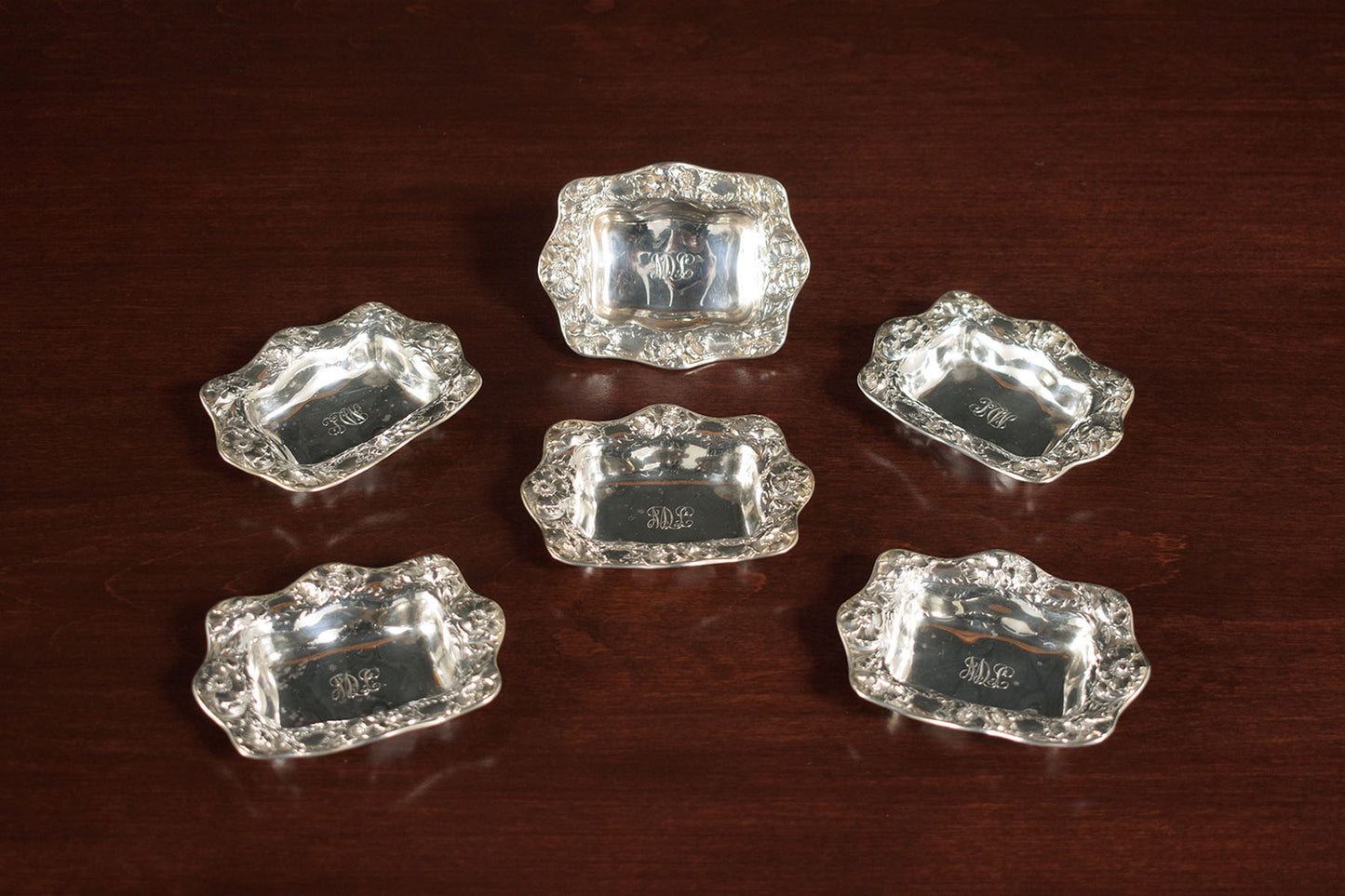 Set of Six Sterling Silver Sauce Plates