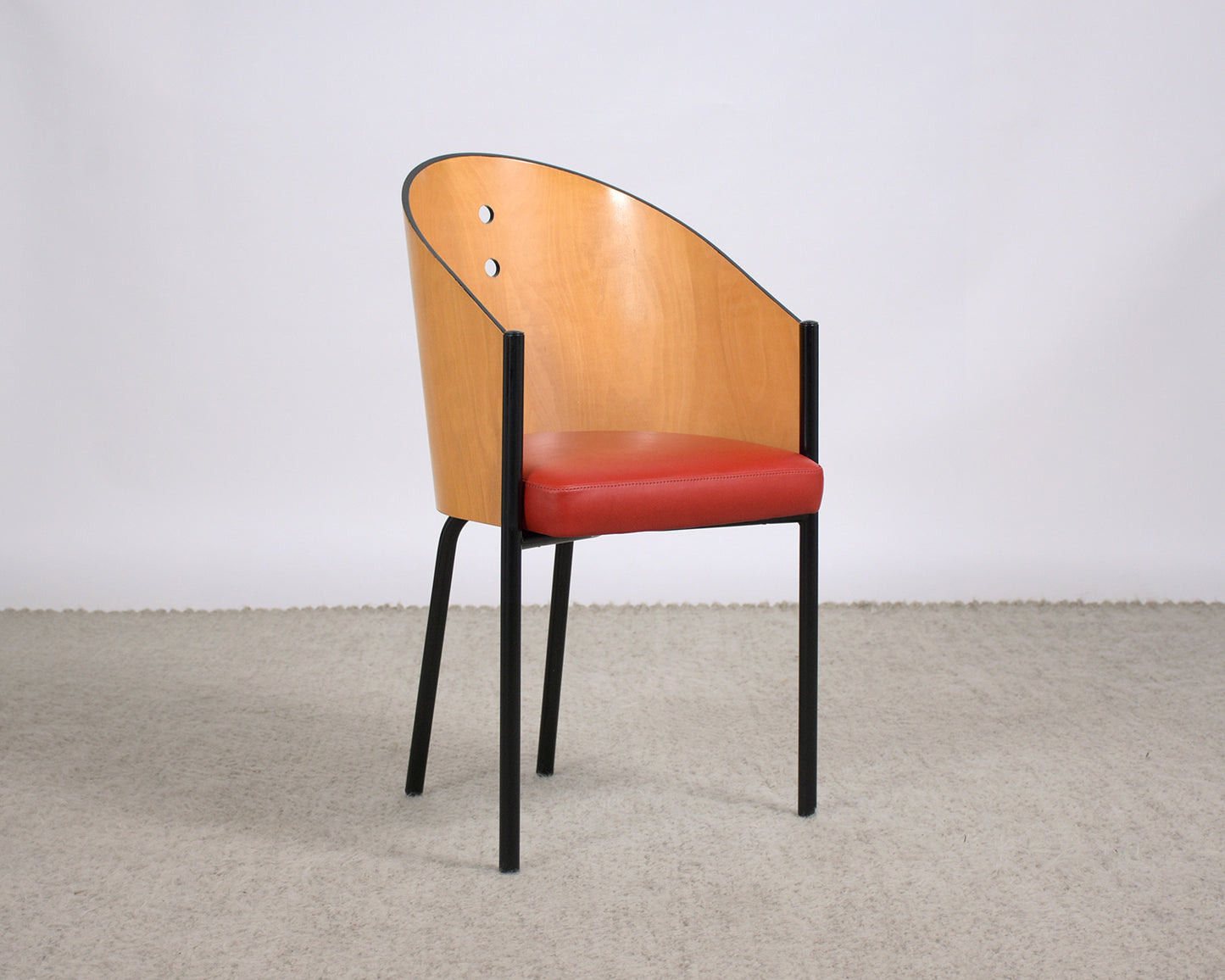Set of 8 Vintage Mid-Century Dining Chairs: Timeless Elegance in Red Leather