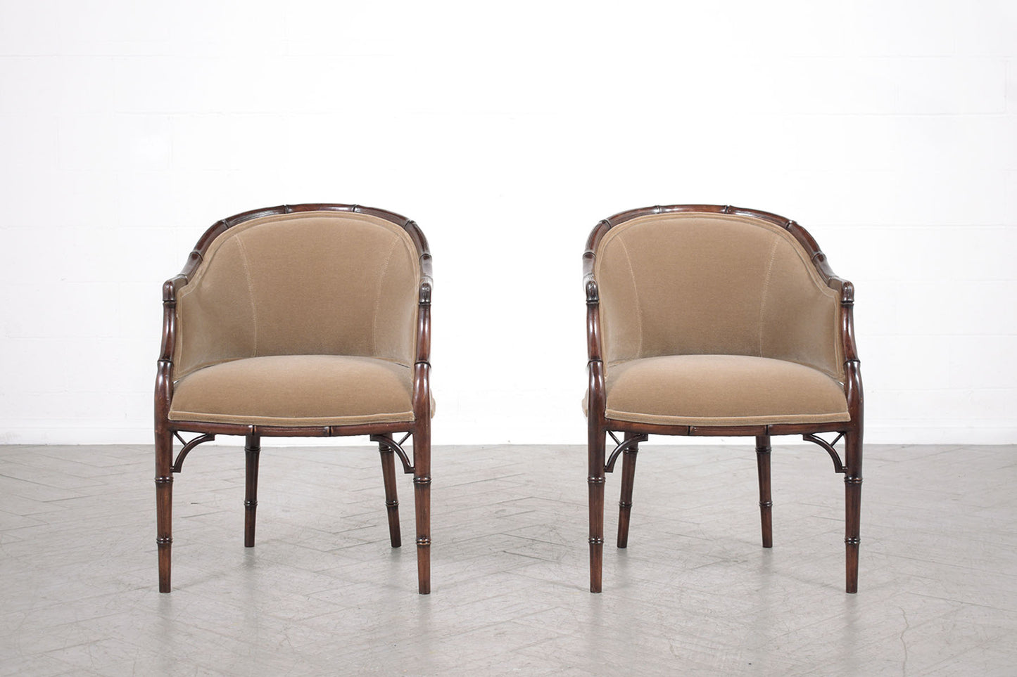 Elegant Vintage Hollywood Regency Armchairs: Bamboo-Carved and Newly Refurbished