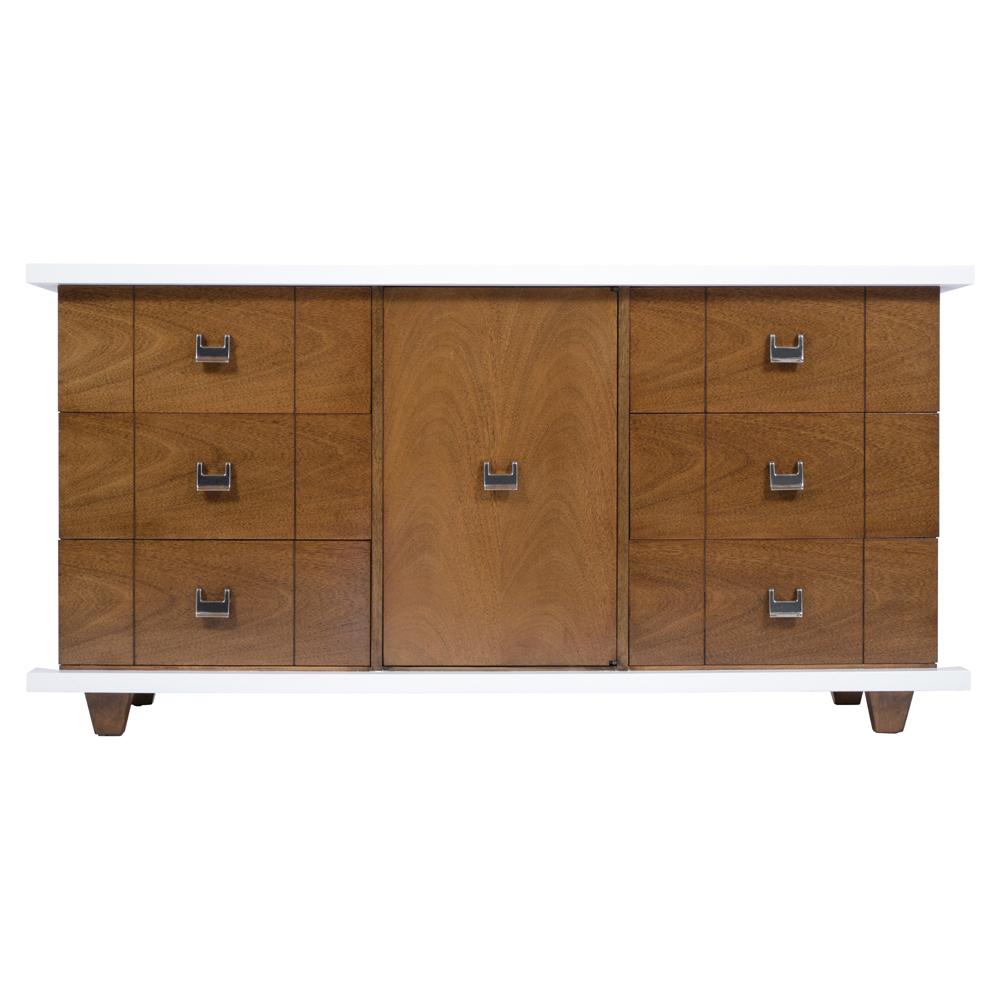 1960s Mid-Century Modern Walnut Credenza with White Lacquer Finish