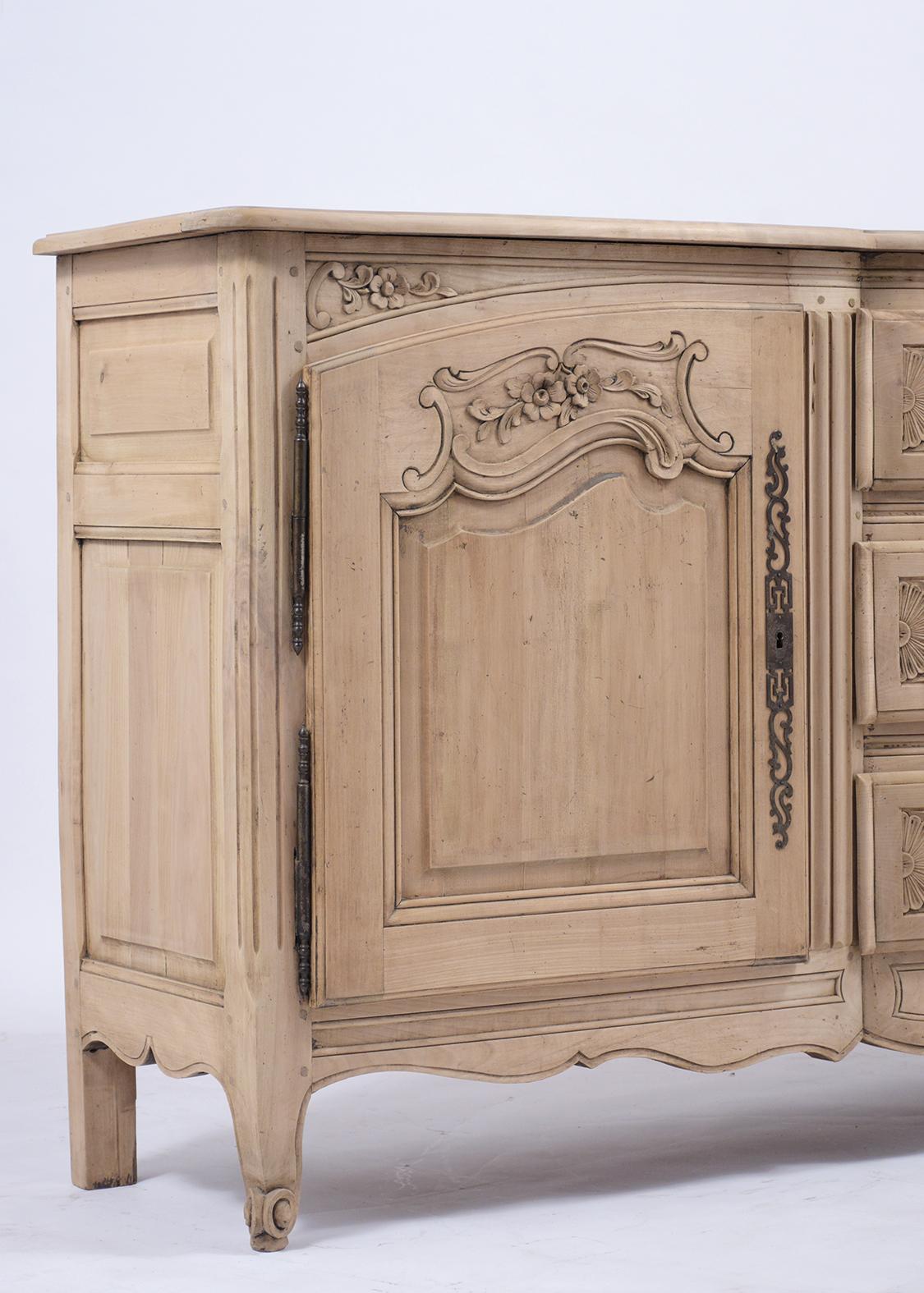 19th Century Louis XV Walnut Buffet with Hand-Carved Details and Iron Accents