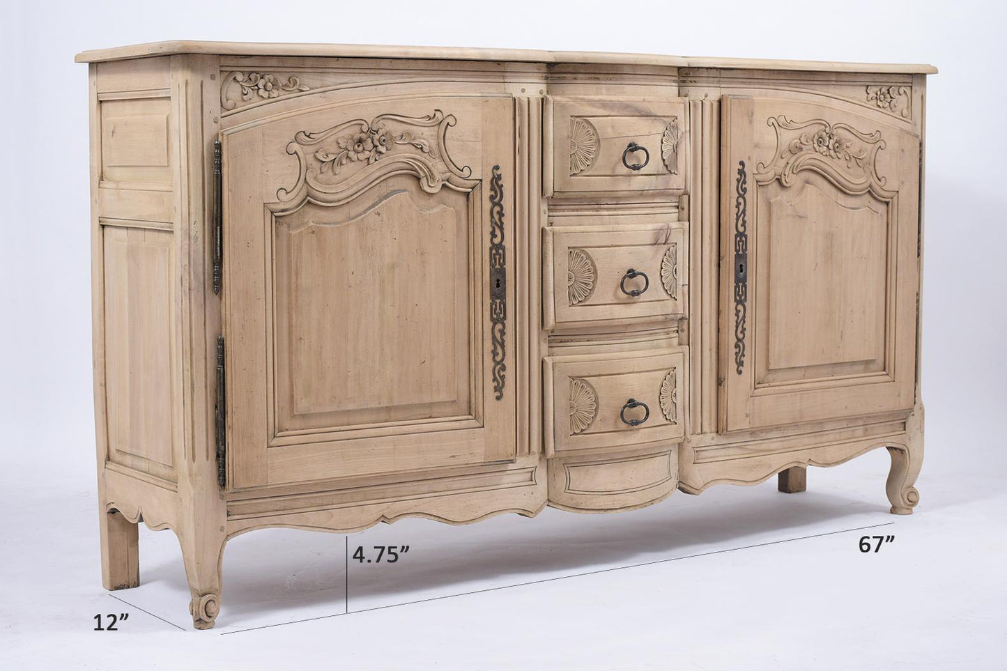 19th Century Louis XV Walnut Buffet with Hand-Carved Details and Iron Accents