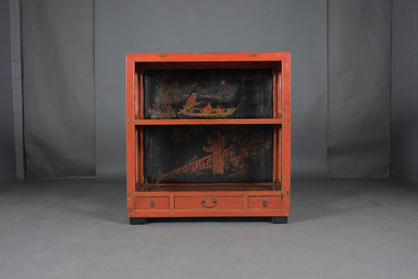 Vintage Chinese Painted Open Bookcase