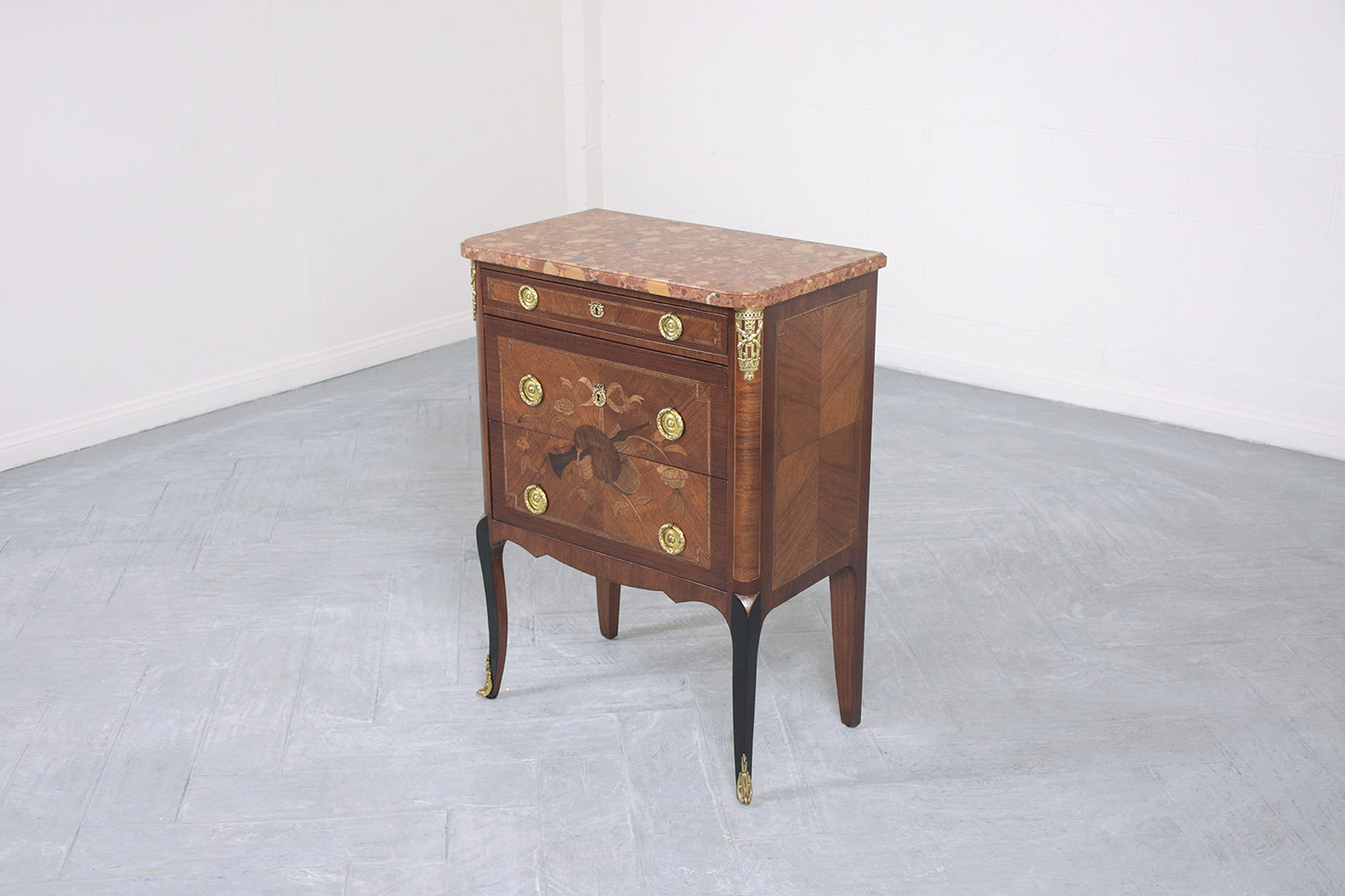 Antique French Brass Marble Top Commode