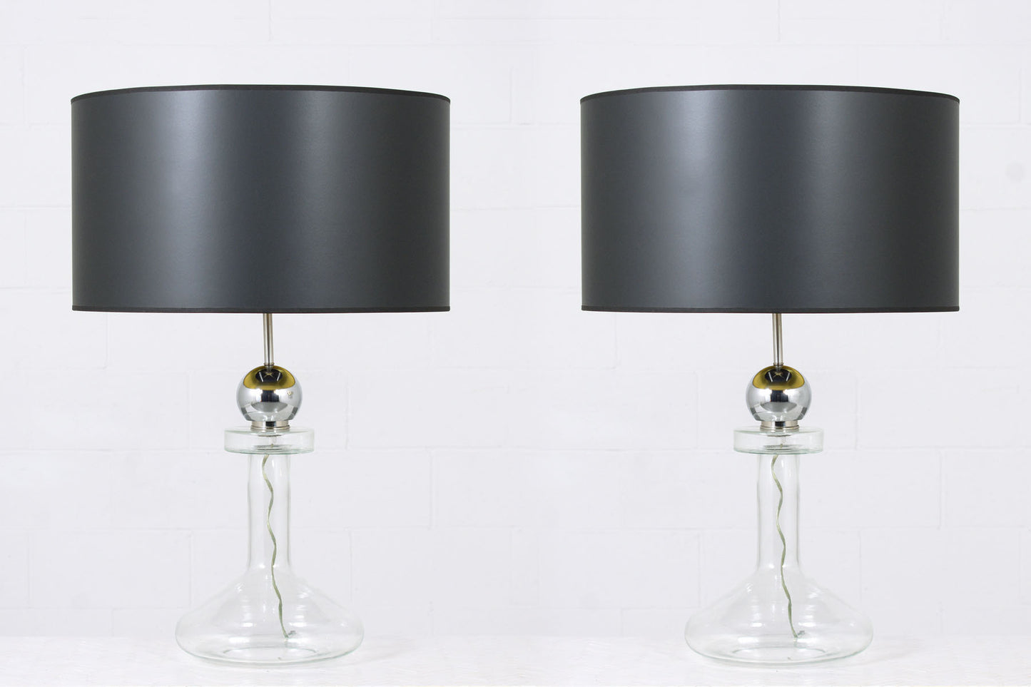 Pair of Vintage Mid-Century Modern Glass Table Lamps
