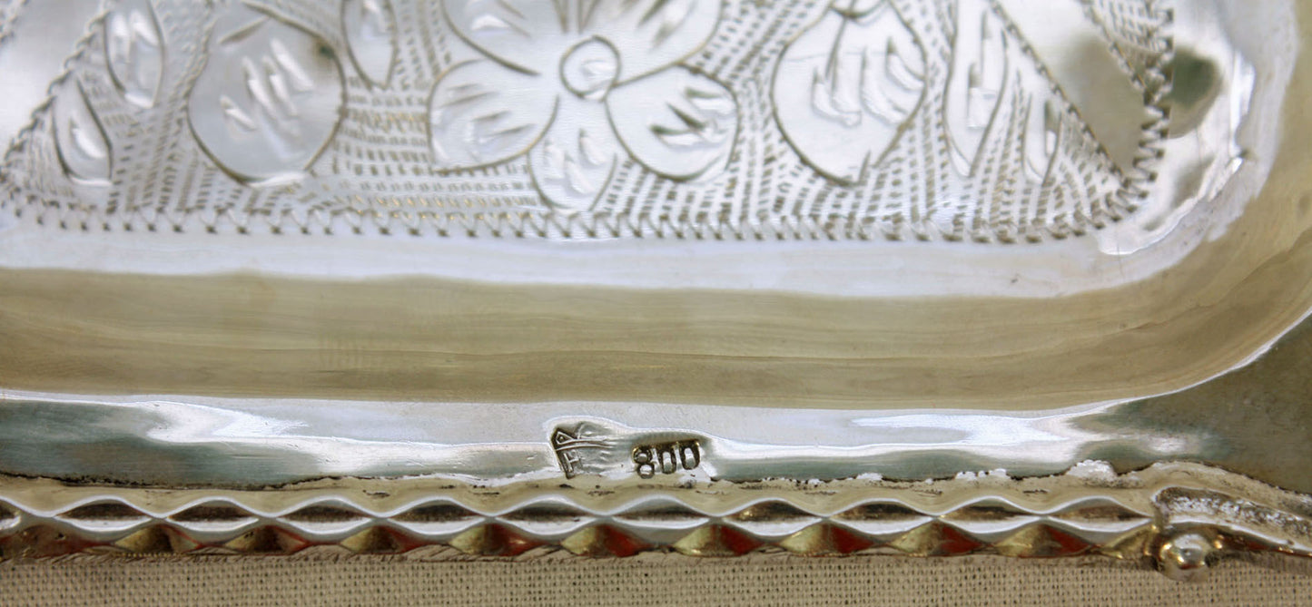 Vintage 1970s French Sterling Silver Platter with Intricate Engraving