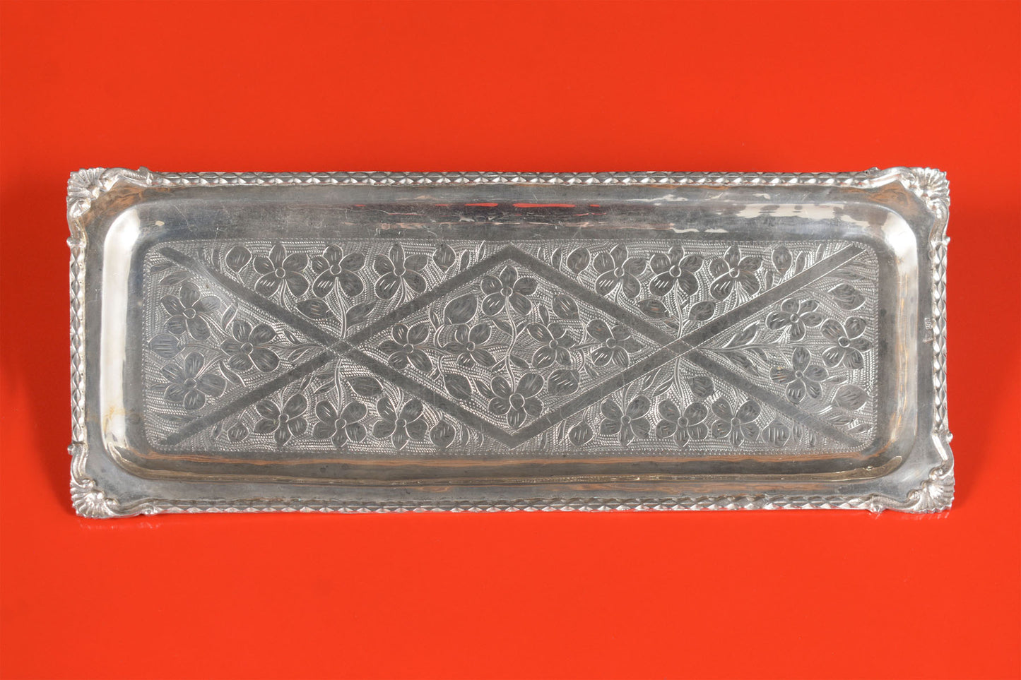 Vintage 1970s French Sterling Silver Platter with Intricate Engraving