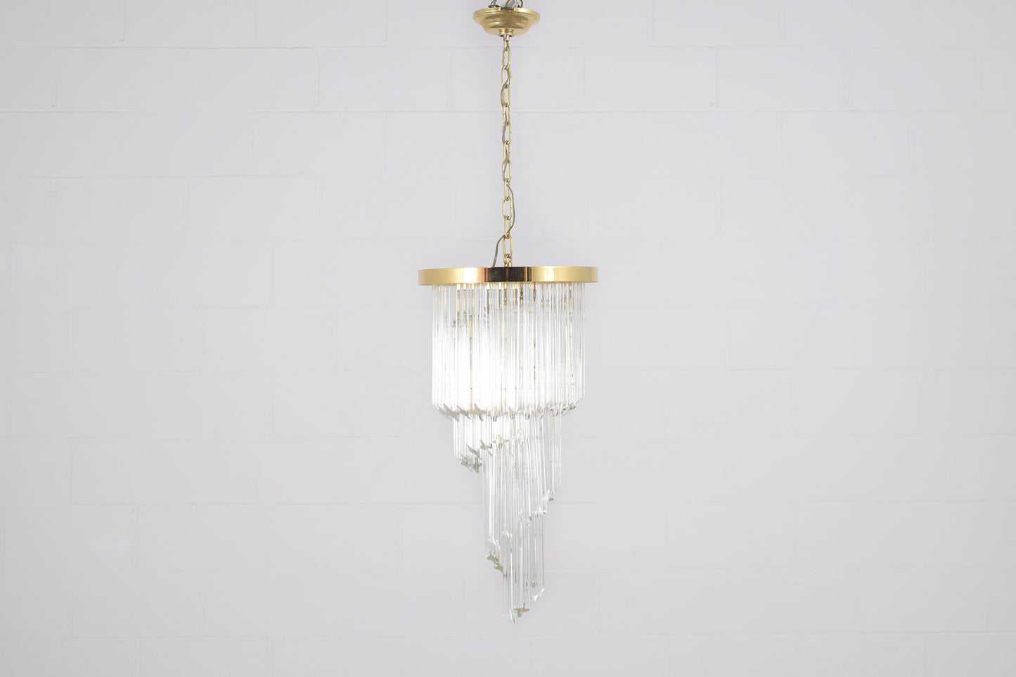 Vintage Brass and Glass Drop Pendant Chandelier