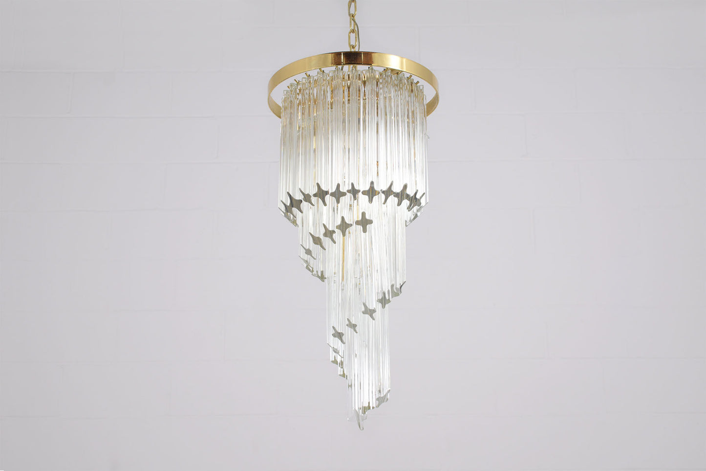 Vintage Brass and Glass Drop Pendant Chandelier