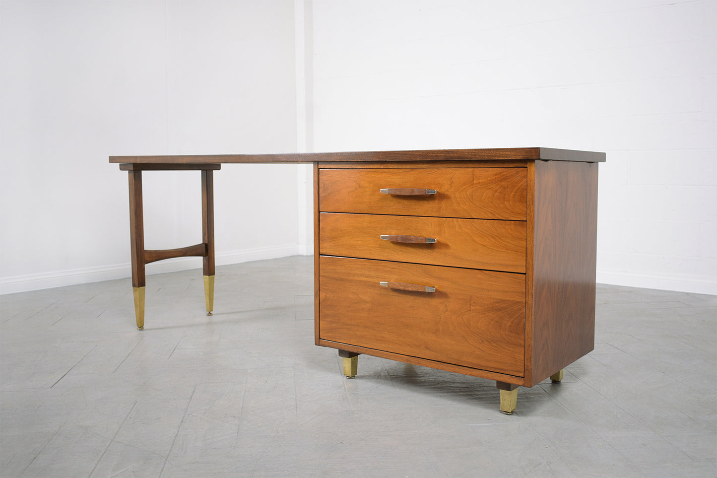 Mid-Century Modern Brass Walnut Desk