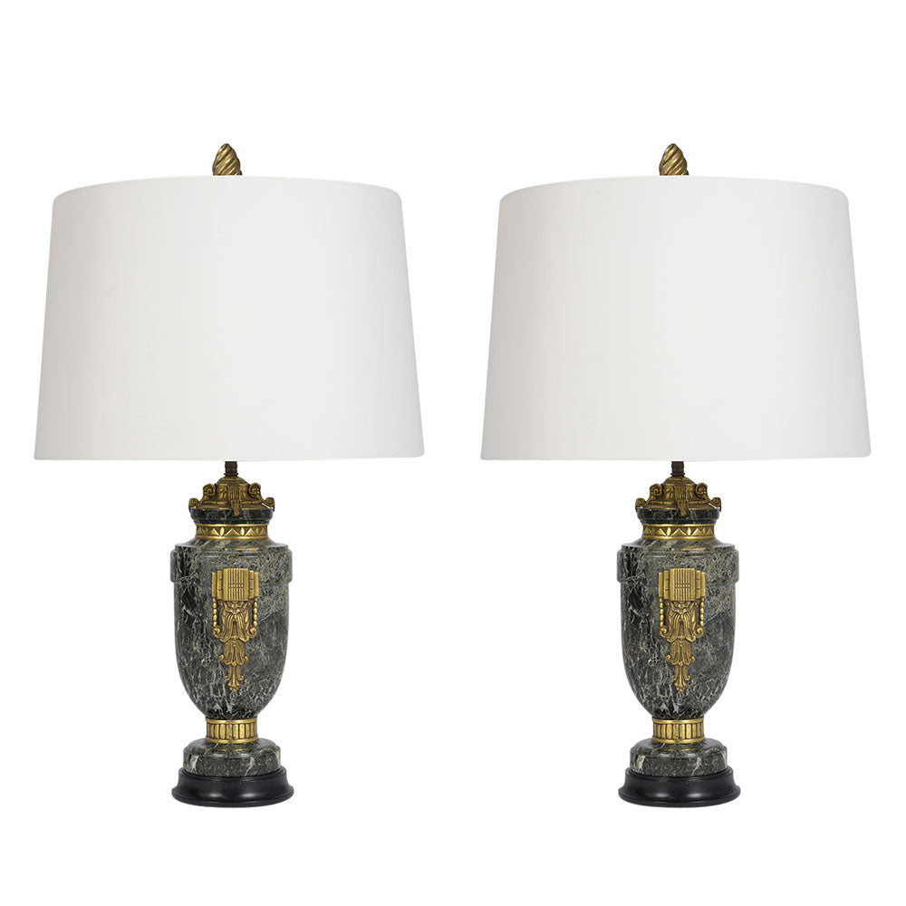 Small French Brass & Marble Table Lamps with Dolphin-Feet, 1960s