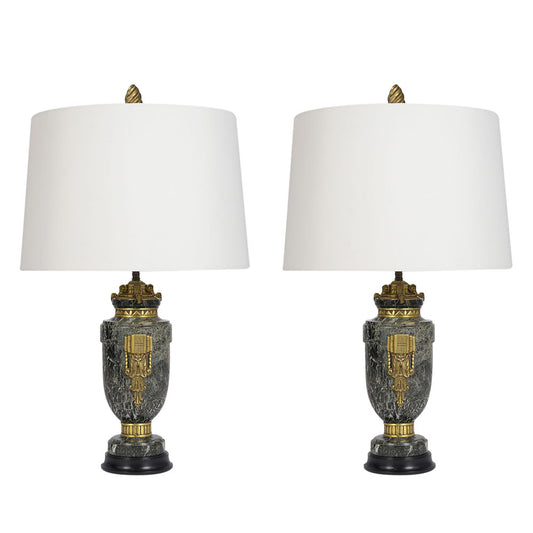 1890s French Marble Table Lamps with Brass Accents and Adjustable Necks