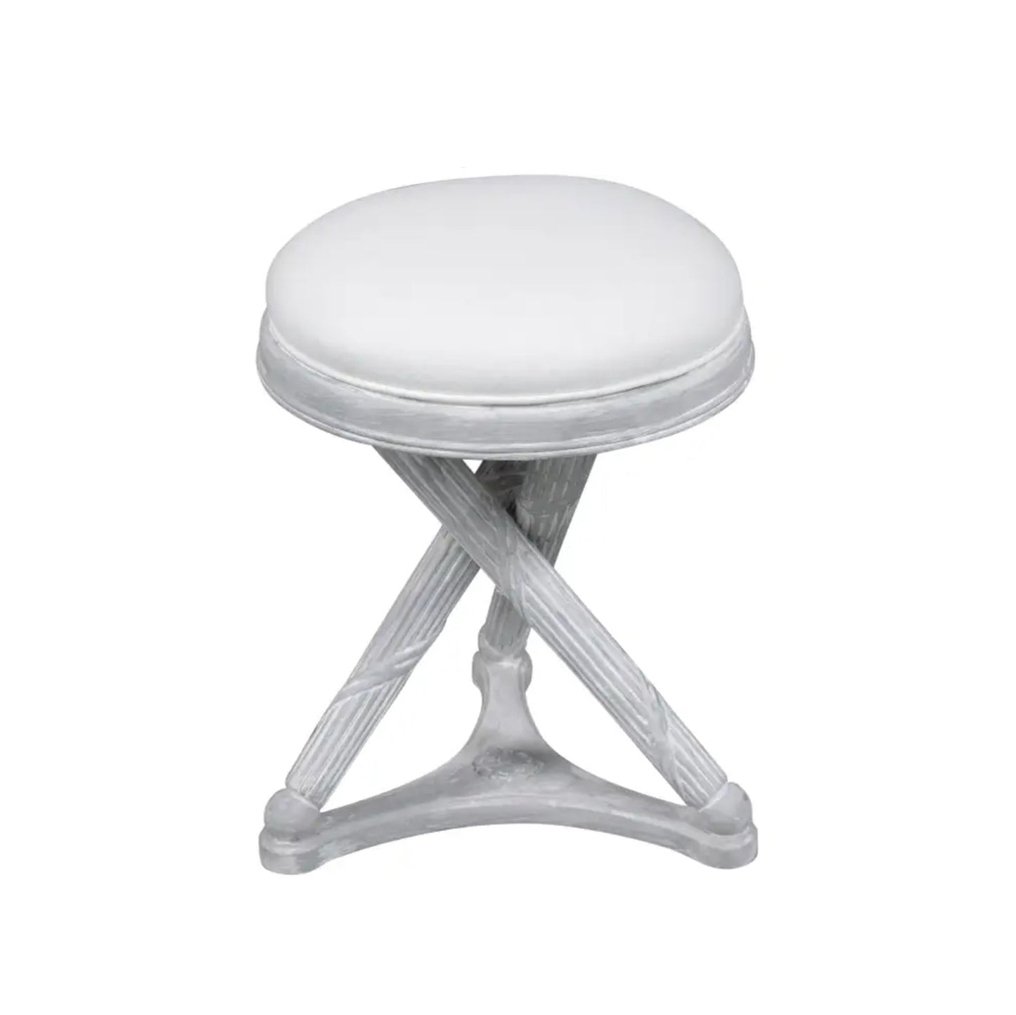 Restored Mid-Century Modern X-Base Stool in White & Gray with Linen Cushion