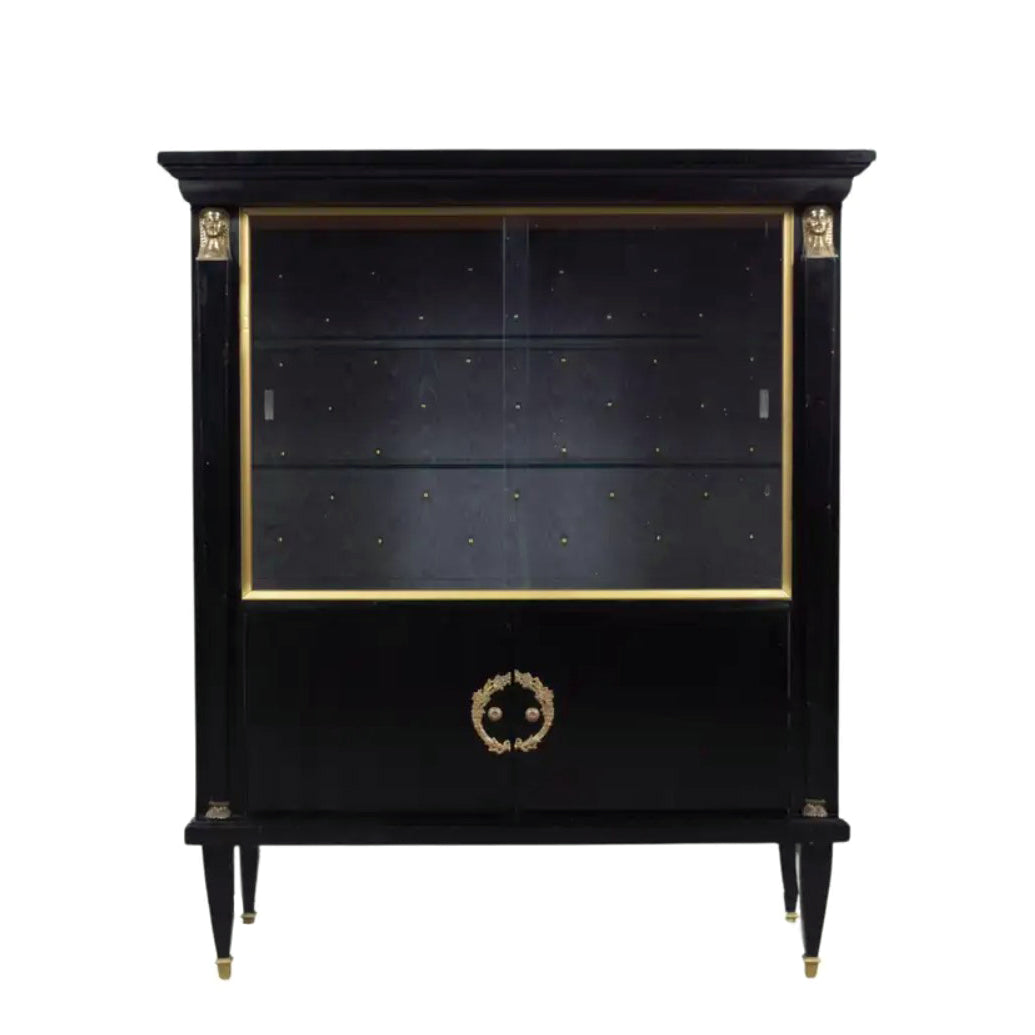 French Ebonized and Lacquer Finished Double Door Vitrine