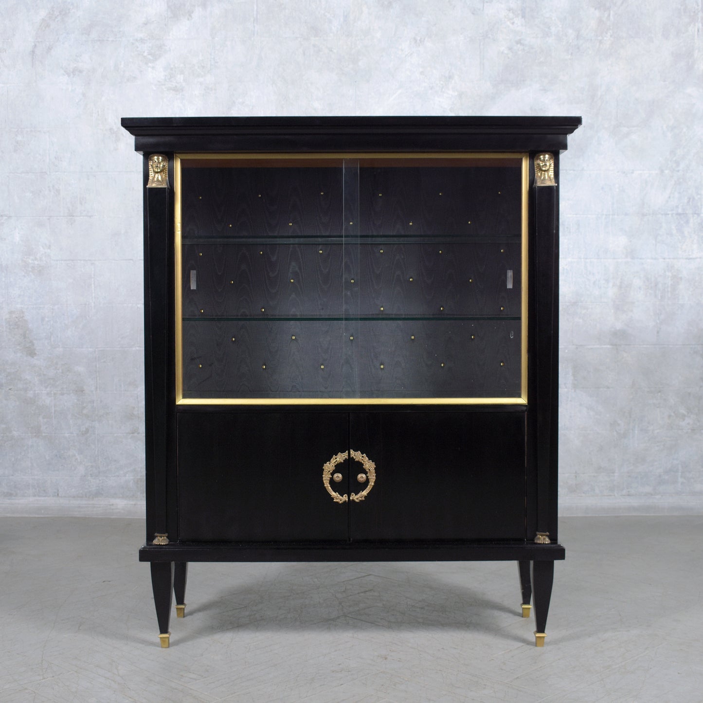 French Ebonized and Lacquer Finished Double Door Vitrine