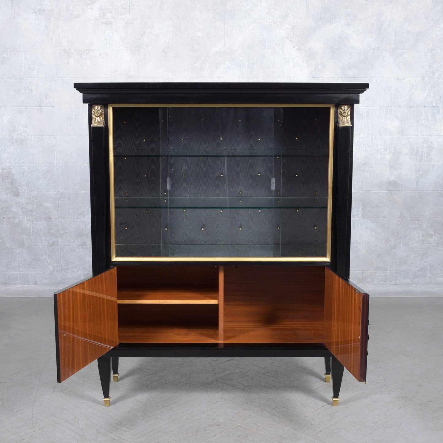 French Ebonized and Lacquer Finished Double Door Vitrine