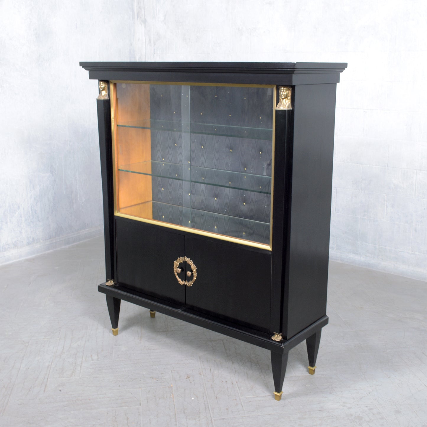 French Ebonized and Lacquer Finished Double Door Vitrine