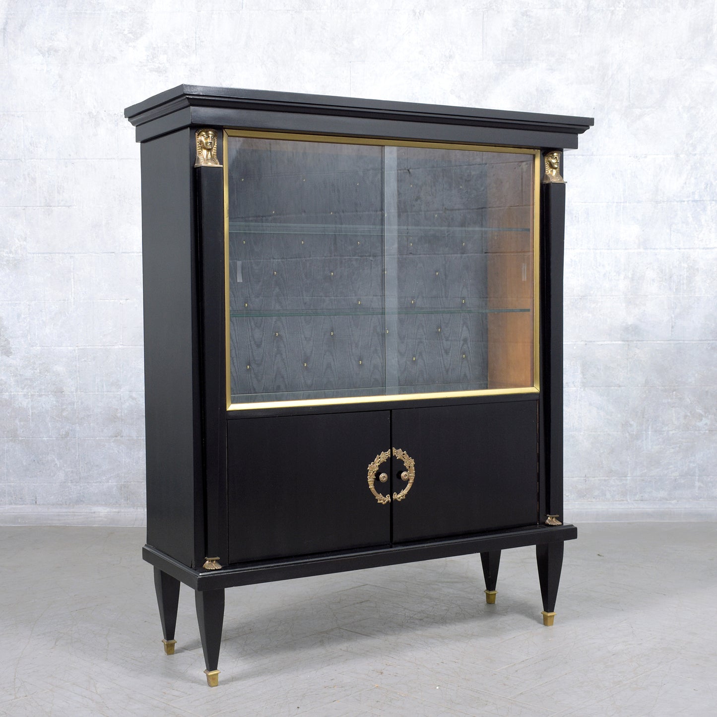 French Ebonized and Lacquer Finished Double Door Vitrine