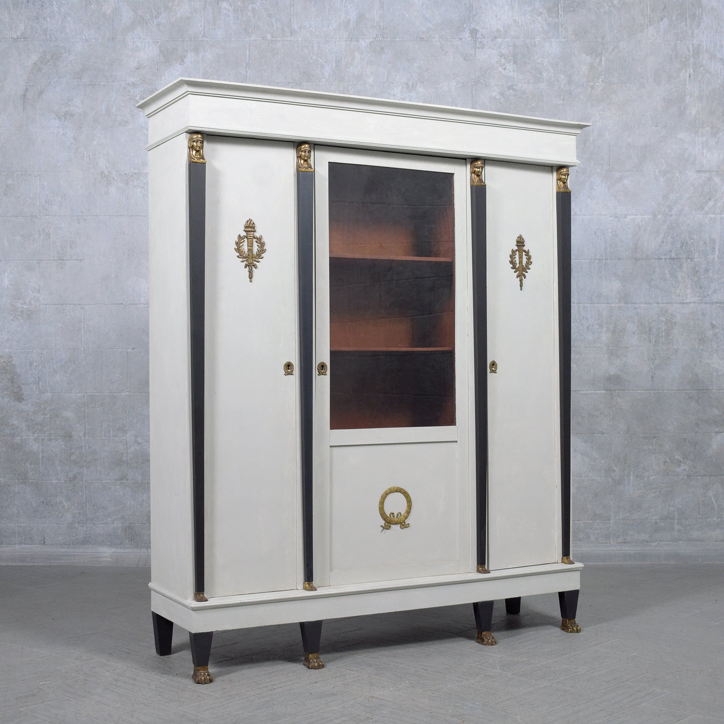 Stunning French Empire Mahogany and Brass Bookcase with Glass Door