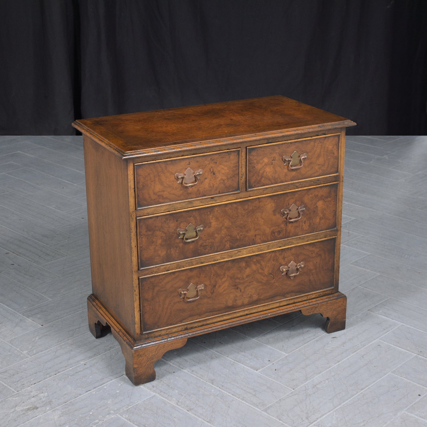 Restored Early 1950s Burled Veneers Chest of Drawers: A Vintage Patina Finish