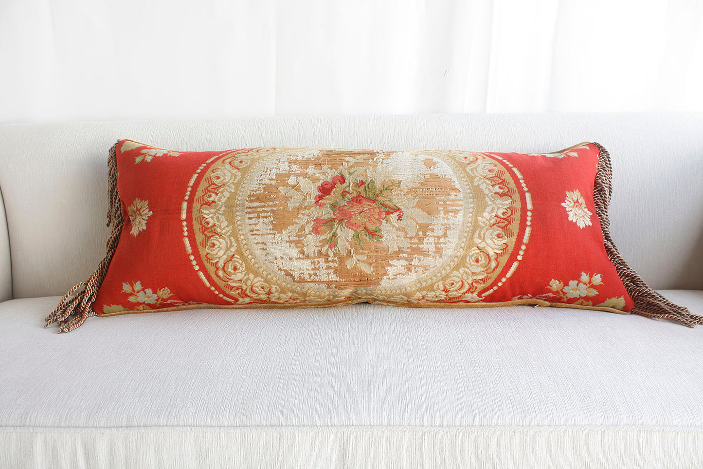 Neoclassical-Style Tapestry Pillow with Floral Design