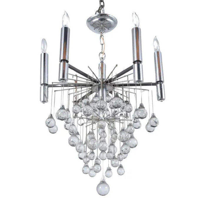 Vintage 1960s Chrome Chandelier with Glass Drop Spheres - Fully Restored