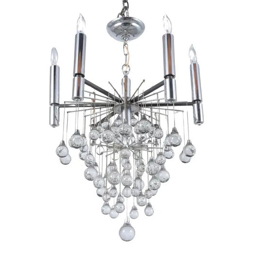 Vintage 1960s Chrome Chandelier with Glass Drop Spheres - Fully Restored