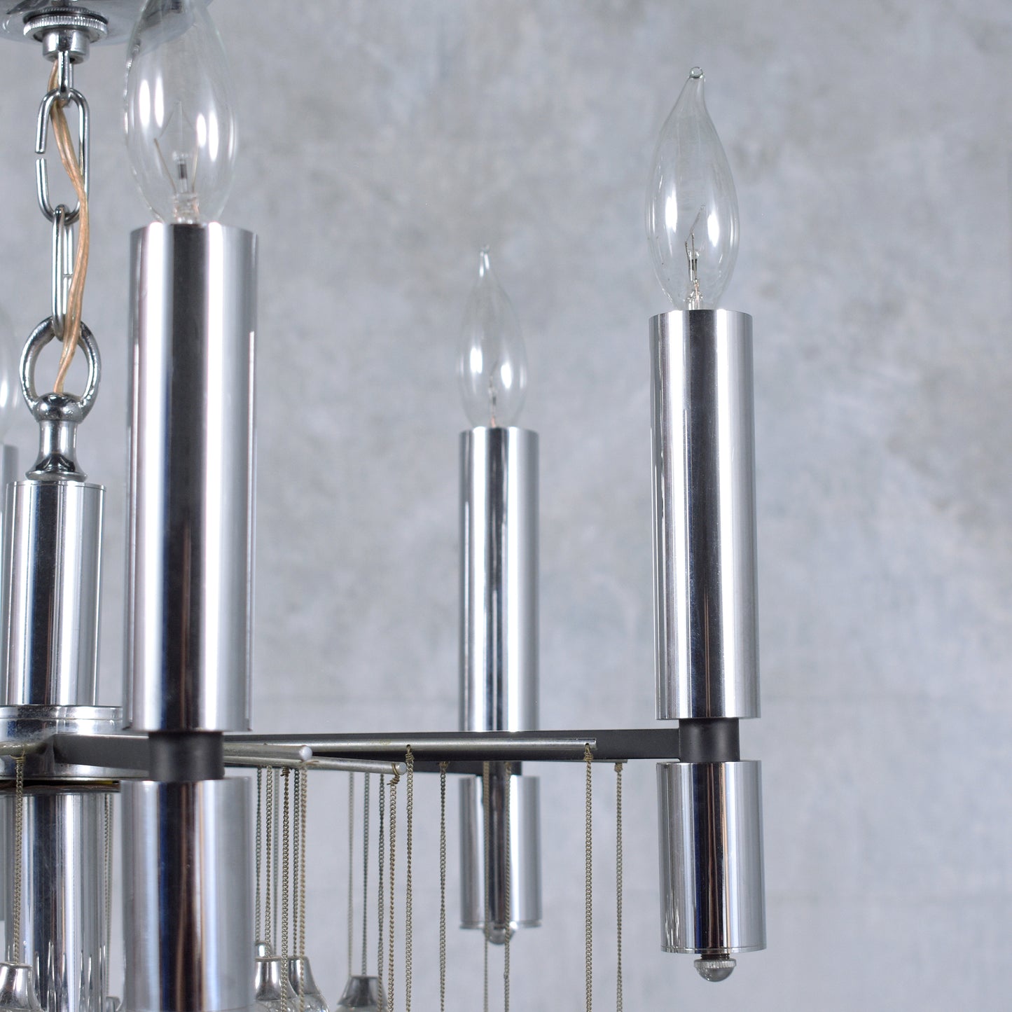 Vintage 1960s Chrome Chandelier with Glass Drop Spheres - Fully Restored