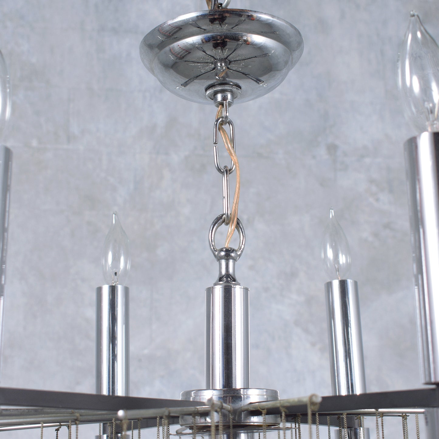 Vintage 1960s Chrome Chandelier with Glass Drop Spheres - Fully Restored