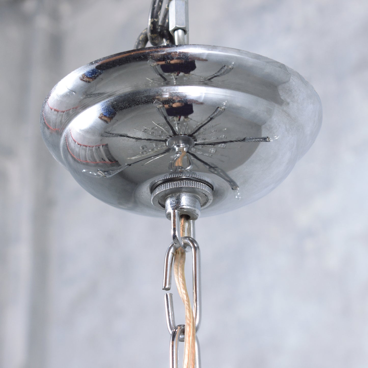 Vintage 1960s Chrome Chandelier with Glass Drop Spheres - Fully Restored