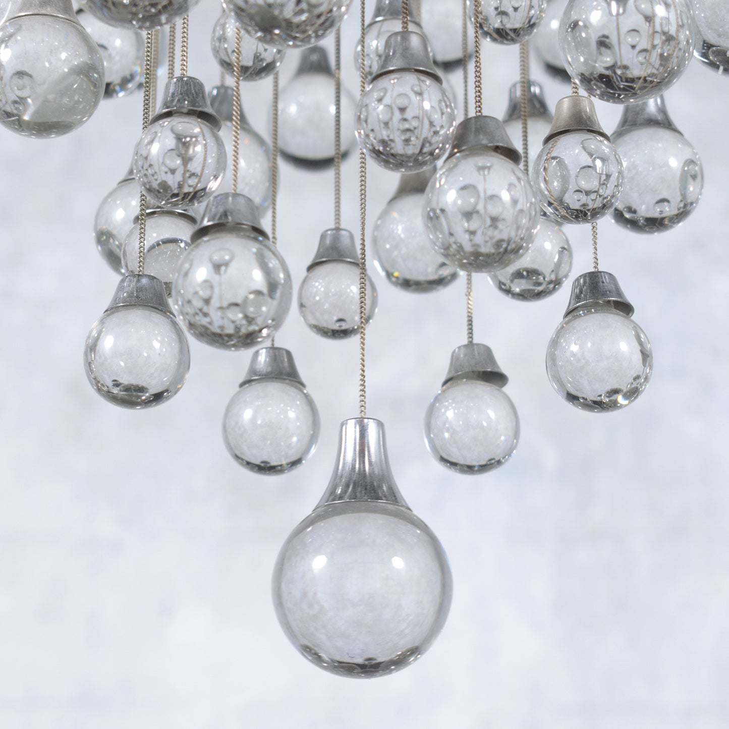 Vintage 1960s Chrome Chandelier with Glass Drop Spheres - Fully Restored