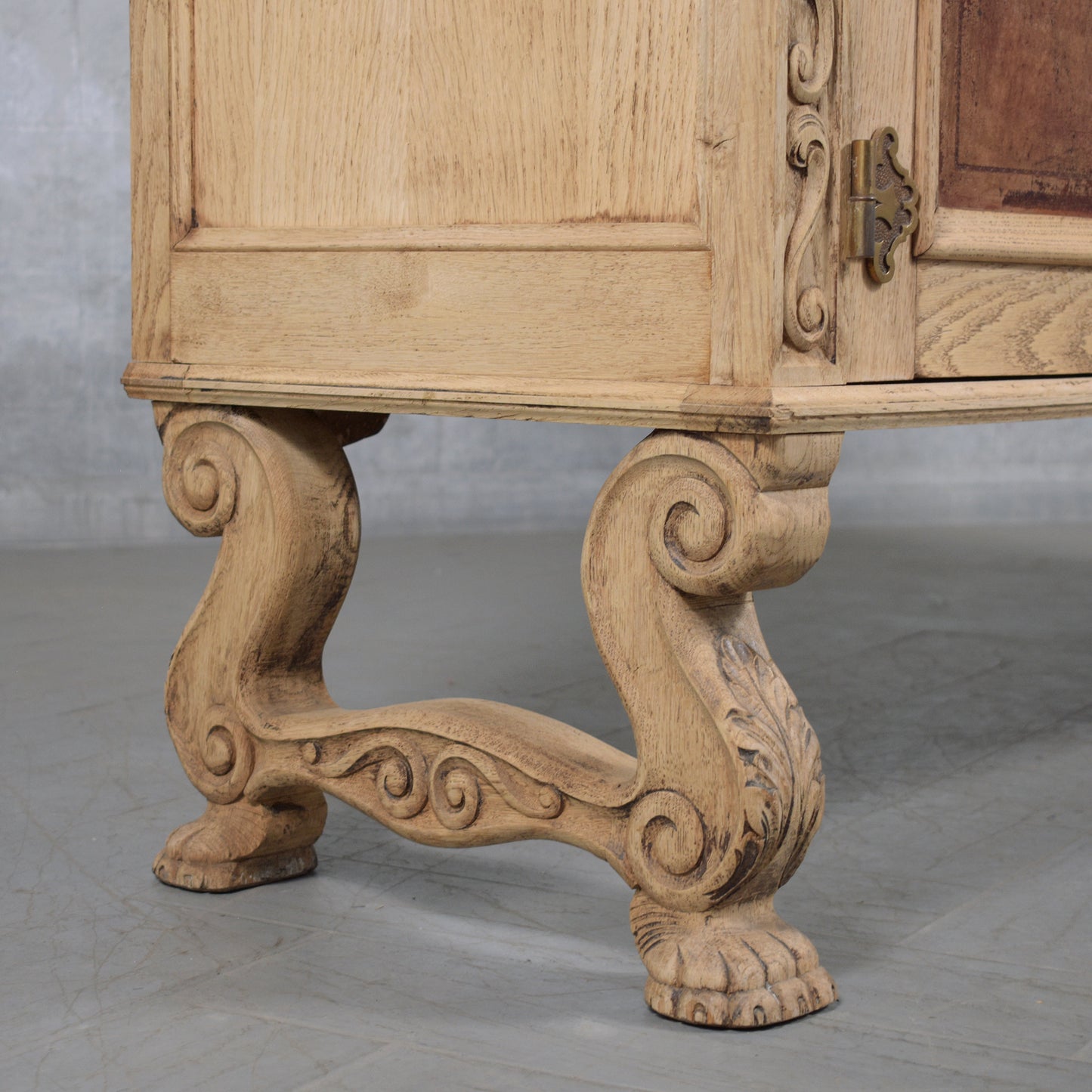 Antique French Oak Buffet with Bleached Finish and Carved Details