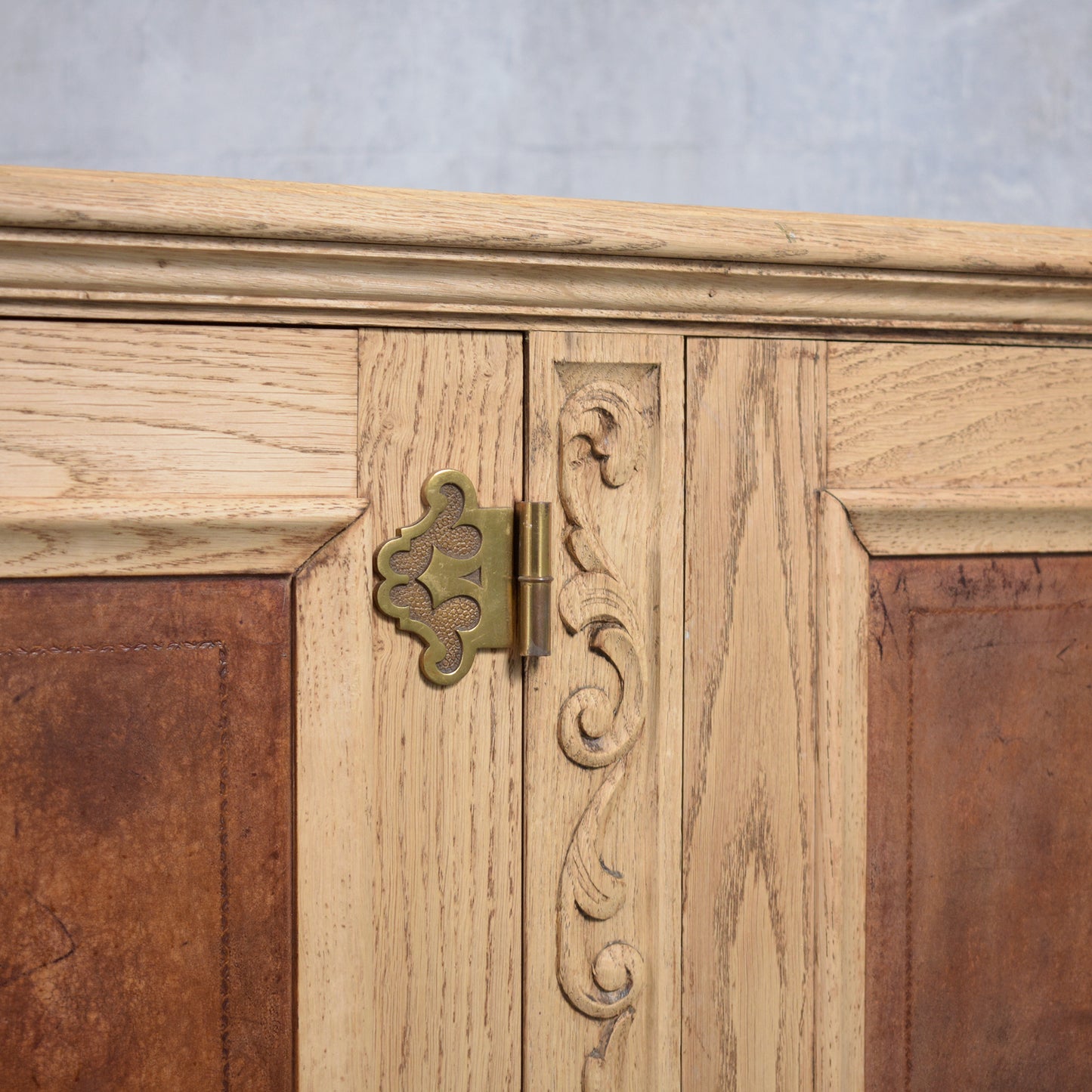 Antique French Oak Buffet with Bleached Finish and Carved Details