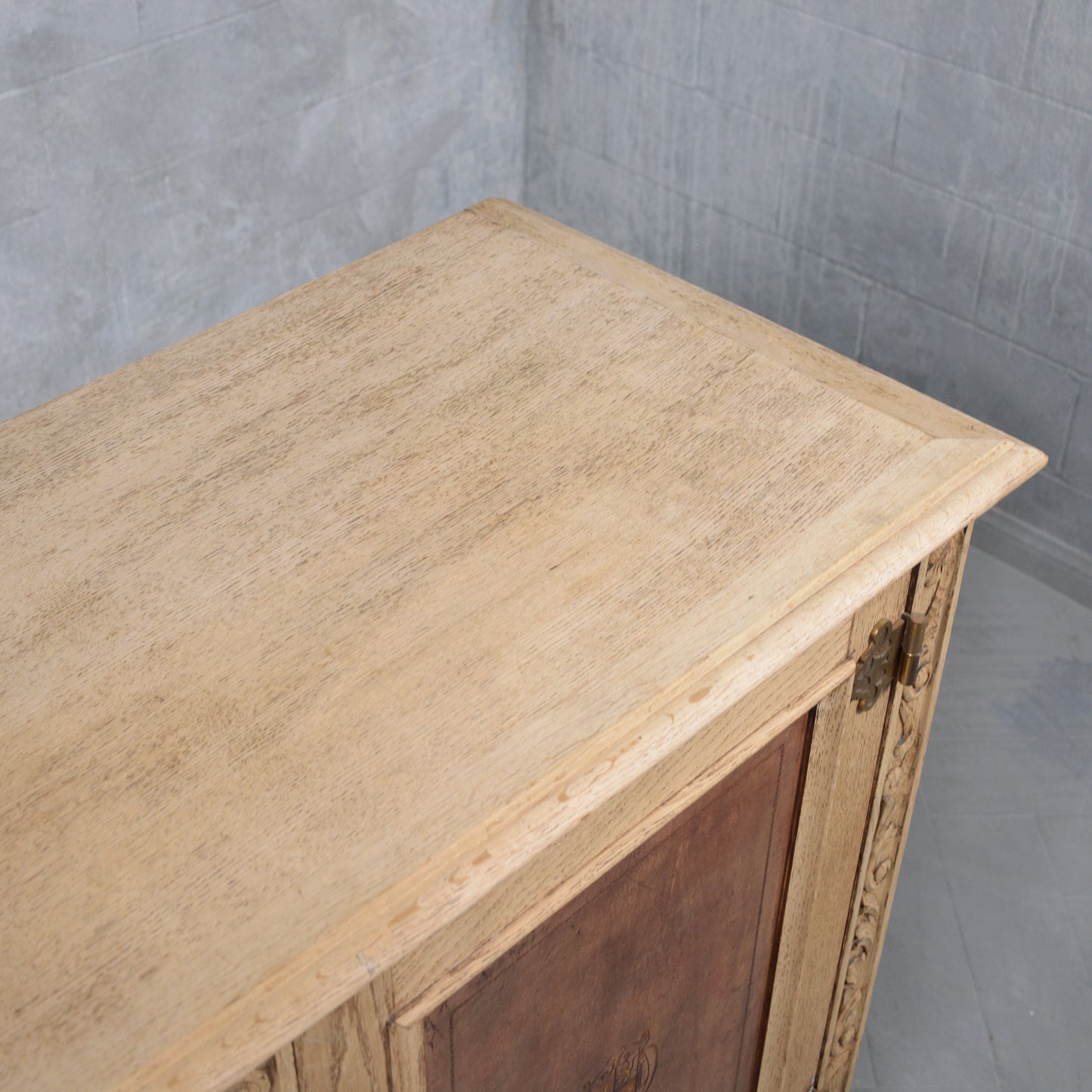 Antique French Oak Buffet with Bleached Finish and Carved Details