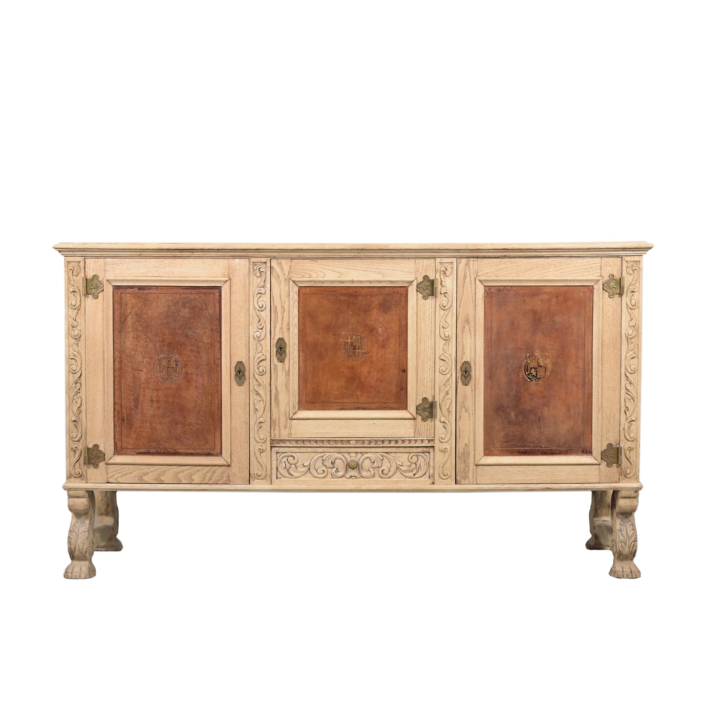 Antique French Oak Buffet with Bleached Finish and Carved Details