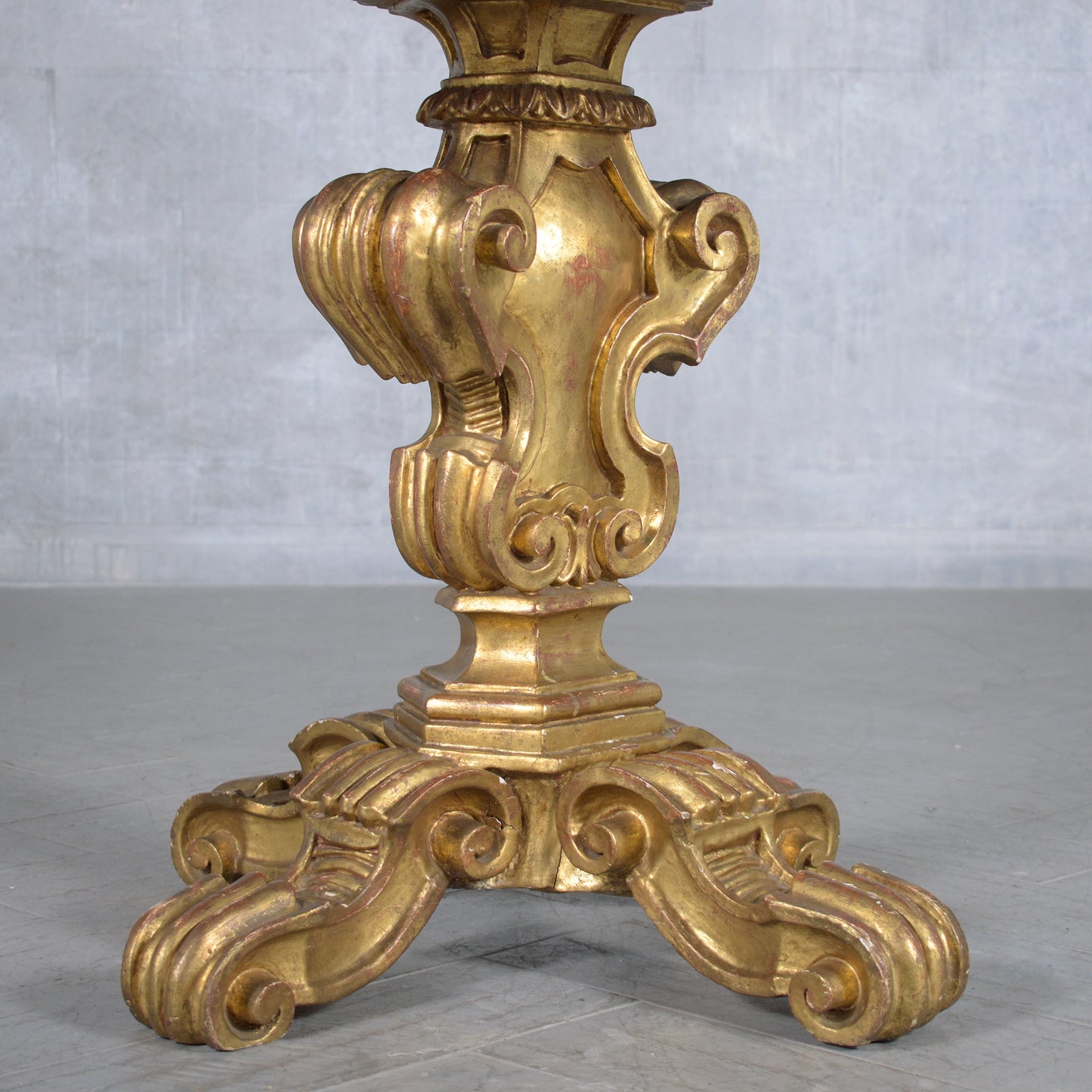 Elegant Gilt Wood Round Center Glass Top Table with Painted Butterfly Design