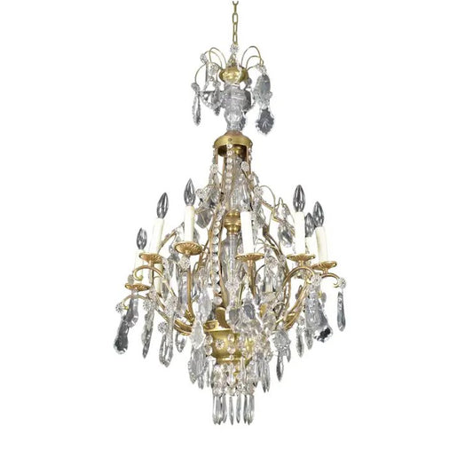 Antique French Louis XVI Bronze & Crystal Chandelier