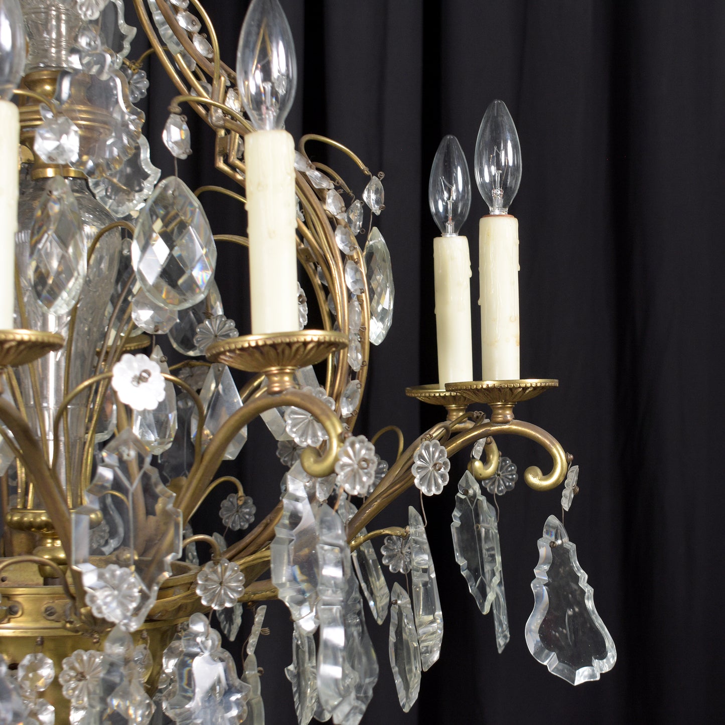 Antique French Louis XVI Bronze & Crystal Chandelier